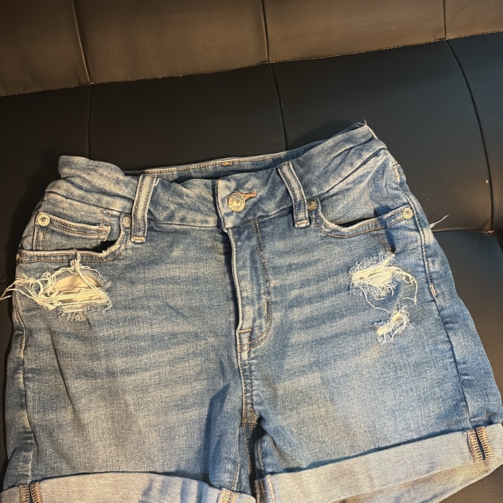 American Eagle Outfitters Light Blue Distressed Jean Shorts
